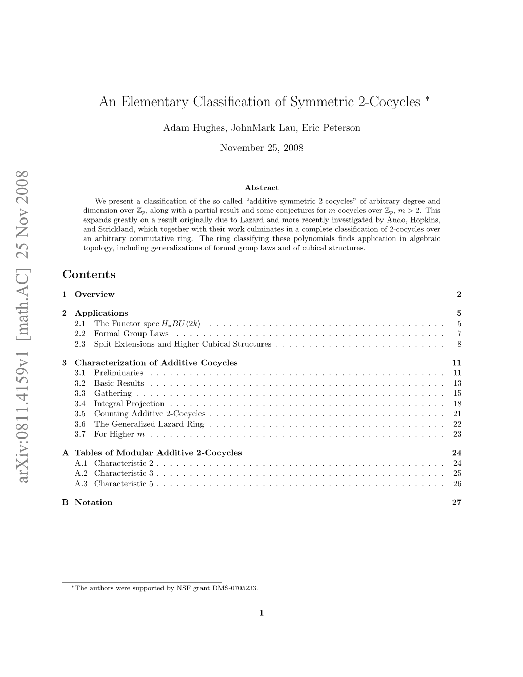 An Elementary Classification of Symmetric 2-Cocycles
