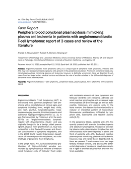 Case Report Peripheral Blood Polyclonal Plasmacytosis Mimicking