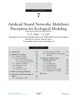 Artificial Neural Networks: Multilayer Perceptron for Ecological Modeling 7.1 Introduction