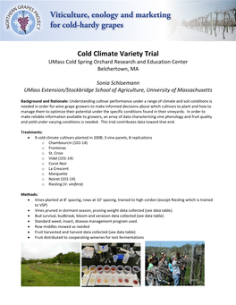 Cold Climate Variety Trial Umass Cold Spring Orchard Research and Education Center Belchertown, MA