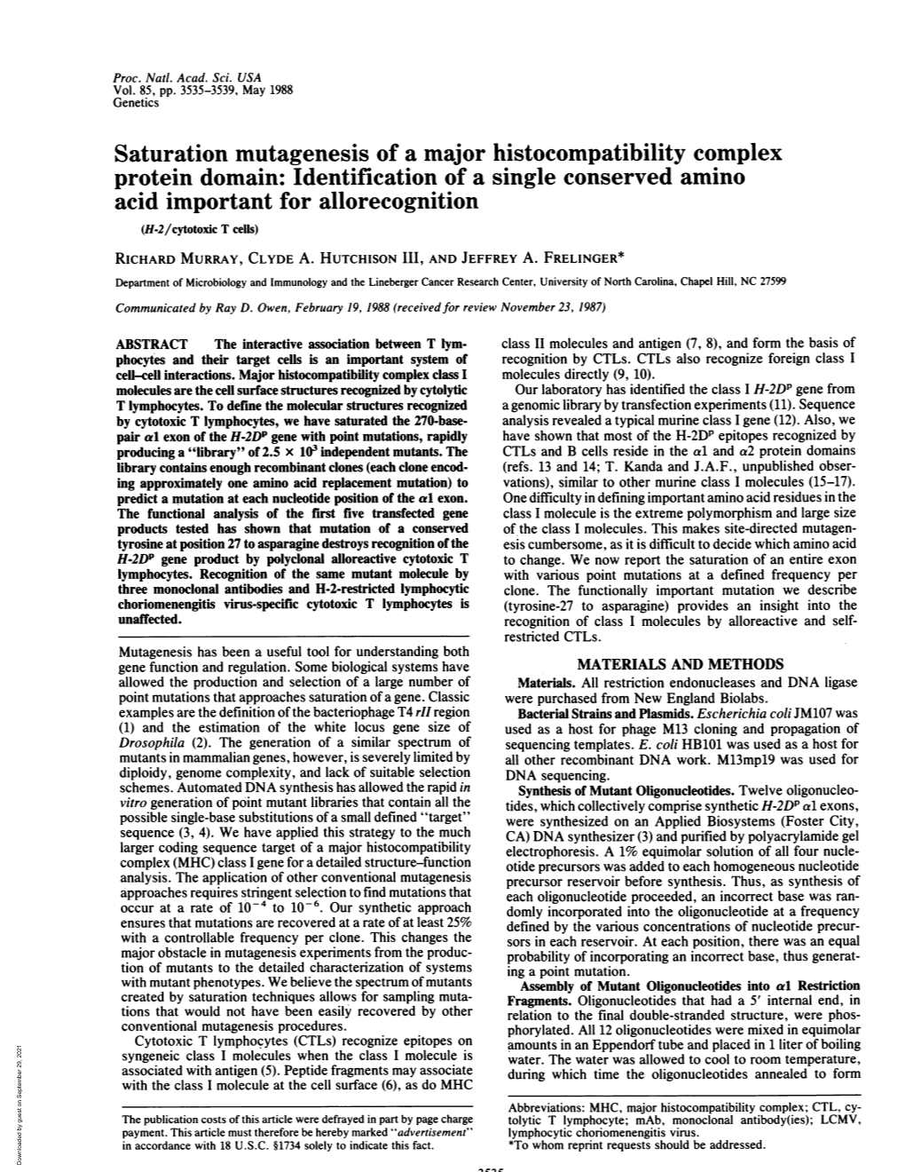 Saturation Mutagenesis of a Major Histocompatibility Complex