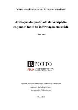 Avaliação Da Qualidade Da Wikipédia Enquanto Fonte De Informação Em Saúde