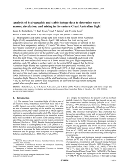 Analysis of Hydrographic and Stable Isotope Data to Determine Water Masses, Circulation, and Mixing in the Eastern Great Australian Bight Laura E