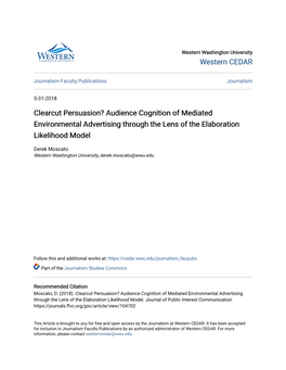 Clearcut Persuasion? Audience Cognition of Mediated Environmental Advertising Through the Lens of the Elaboration Likelihood Model