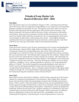 Friends of Long Marine Lab Board of Directors 2015 - 2016