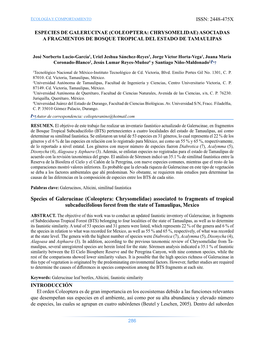 Species of Galerucinae (Coleoptera: Chrysomelidae) Associated to Fragments of Tropical Subcaducifolious Forest from the State of Tamaulipas, Mexico