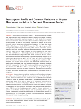 Transcription Profile and Genomic Variations of Oryctes Rhinoceros