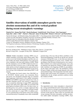 Satellite Observations of Middle Atmosphere Gravity Wave Absolute Momentum ﬂux and of Its Vertical Gradient During Recent Stratospheric Warmings