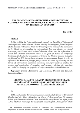 The Crimean Annexation Crisis and Its Economic Consequences: Eu Sanctions, U.S