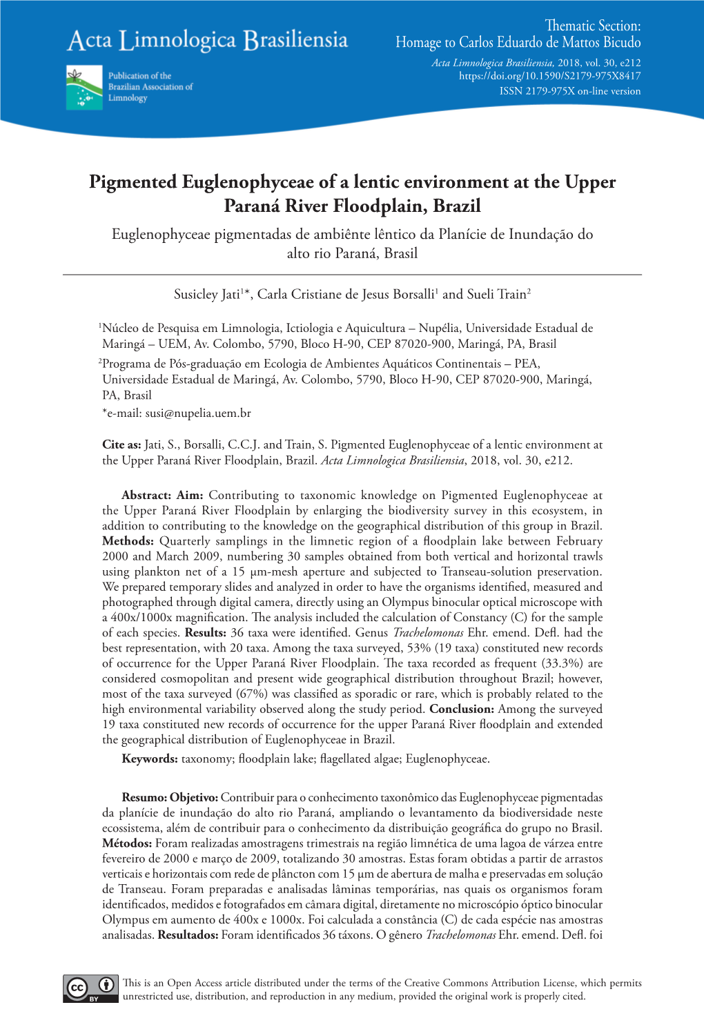 Pigmented Euglenophyceae of a Lentic Environment at the Upper