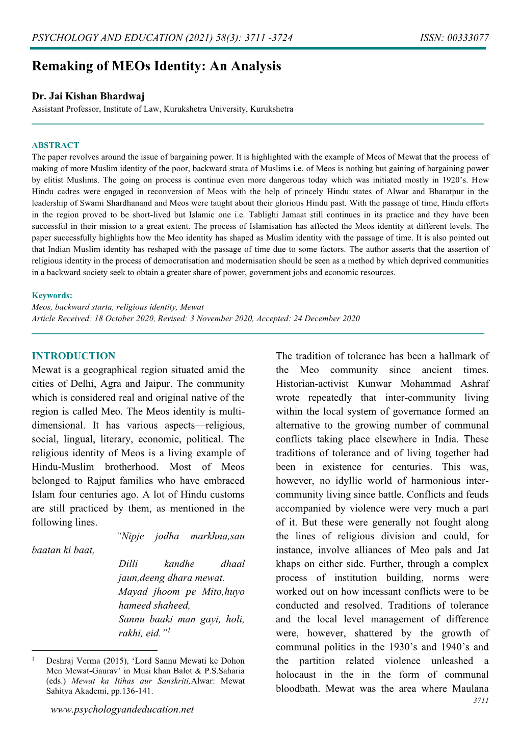 Remaking of Meos Identity: an Analysis