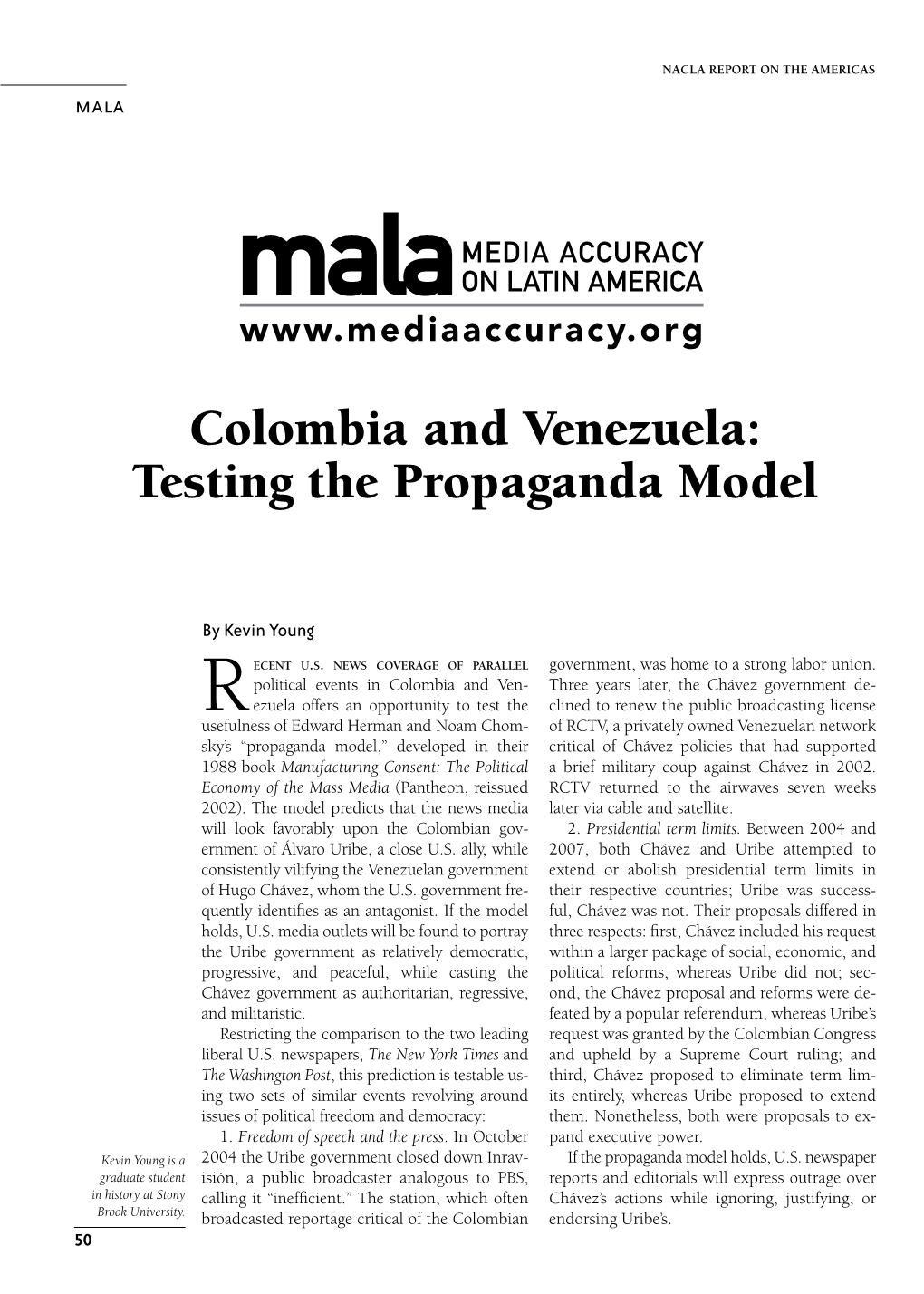 Colombia and Venezuela: Testing the Propaganda Model