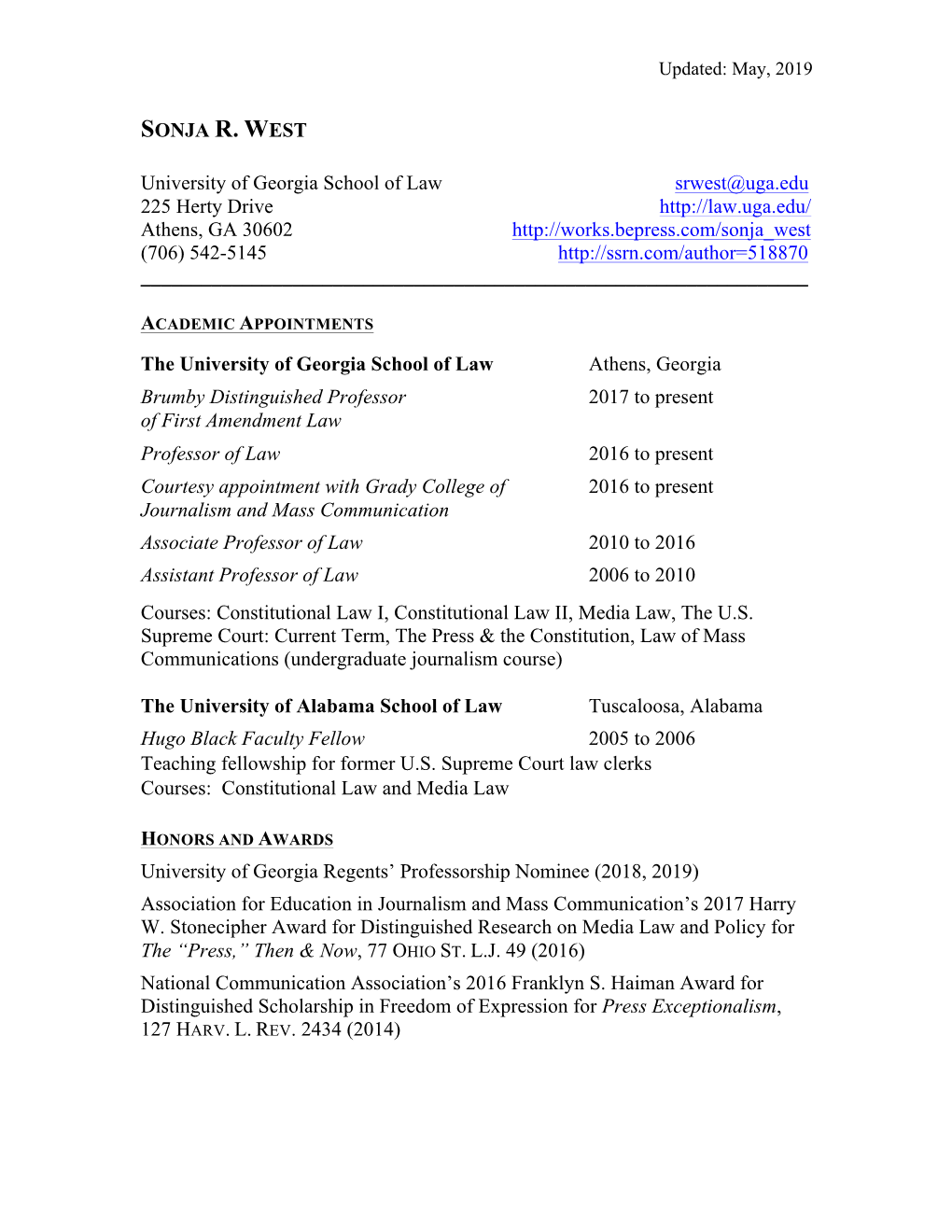 SONJA R. WEST University of Georgia School of Law Srwest@Uga.Edu