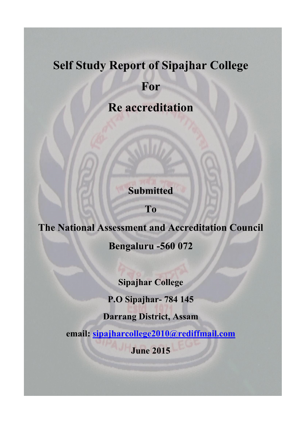 Self Study Report of Sipajhar College for Re Accreditation