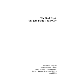 The Final Fight: the 2008 Battle of Sadr City