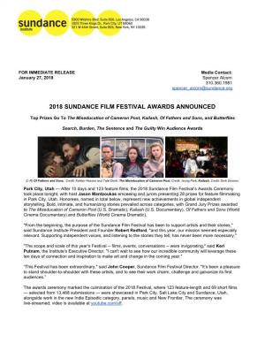 2018 Sundance Film Festival Awards Announced