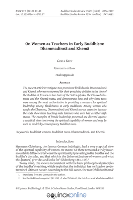 On Women As Teachers in Early Buddhism: Dhammadinnā and Khemā
