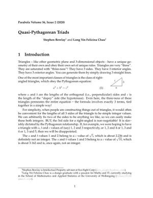 Quasi-Pythagorean Triads 1 Introduction