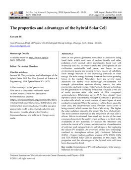 The Properties and Advantages of the Hybrid Solar Cell