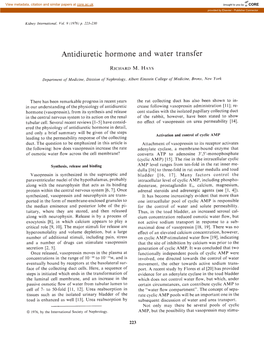 Antidiuretic Hormone and Water Transfer