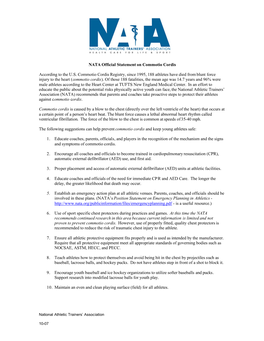 NATA Official Statement on Commotio Cordis According to the U.S