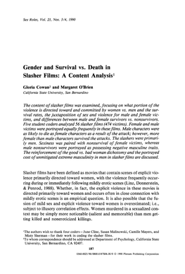 Gender and Survival Vs. Death in Slasher Films: a Content Analysis 1