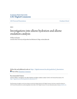 Investigations Into Alkene Hydration and Alkene Oxidation Catalysis