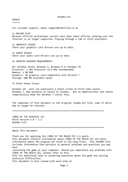 Readme.Txt UPDATE ===For Customer Support, Email Support