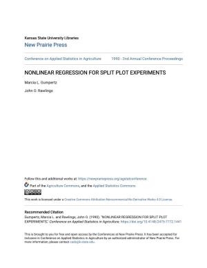 Nonlinear Regression for Split Plot Experiments