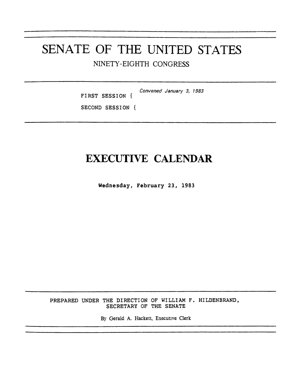 Senate of the United States Ninety-Eighth Congress