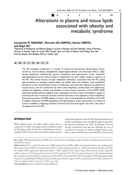 Alterations in Plasma and Tissue Lipids Associated with Obesity and Metabolic Syndrome
