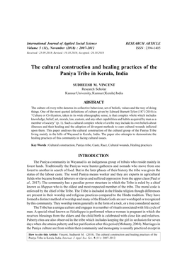 The Cultural Construction and Healing Practices of the Paniya Tribe in Kerala, India