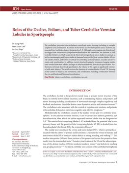 Roles of the Declive, Folium, and Tuber Cerebellar Vermian Lobules in Sportspeople