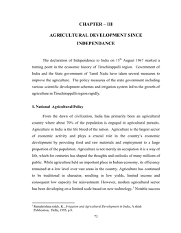 Iii Agricultural Development Since Independance