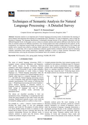 Techniques of Semantic Analysis for Natural Language Processing – a Detailed Survey