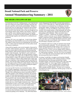 Annual Mountaineering Summary - 2011