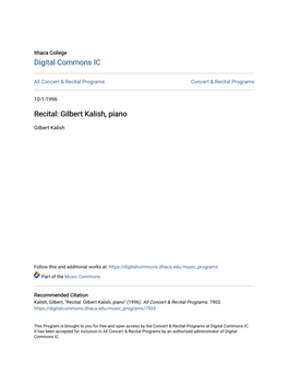 Recital: Gilbert Kalish, Piano