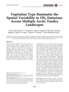 Vegetation Type Dominates the Spatial Variability in CH4 Emissions Across Multiple Arctic Tundra Landscapes