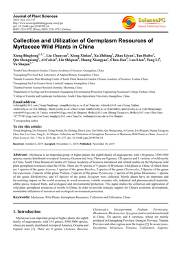 Collection and Utilization of Germplasm Resources of Myrtaceae Wild Plants in China