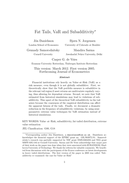 Fat Tails, Var and Subadditivity∗