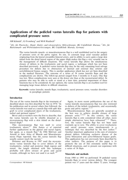 Applications of the Pedicled Vastus Lateralis Flap for Patients with Complicated Pressure Sores