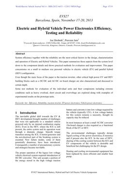 Electric and Hybrid Vehicle Power Electronics Efficiency, Testing and Reliability