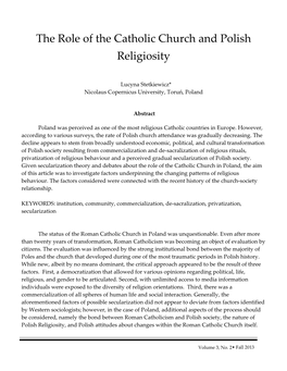The Role of the Catholic Church and Polish Religiosity