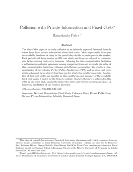Ram Collusion with Private Information and Fixed Costs