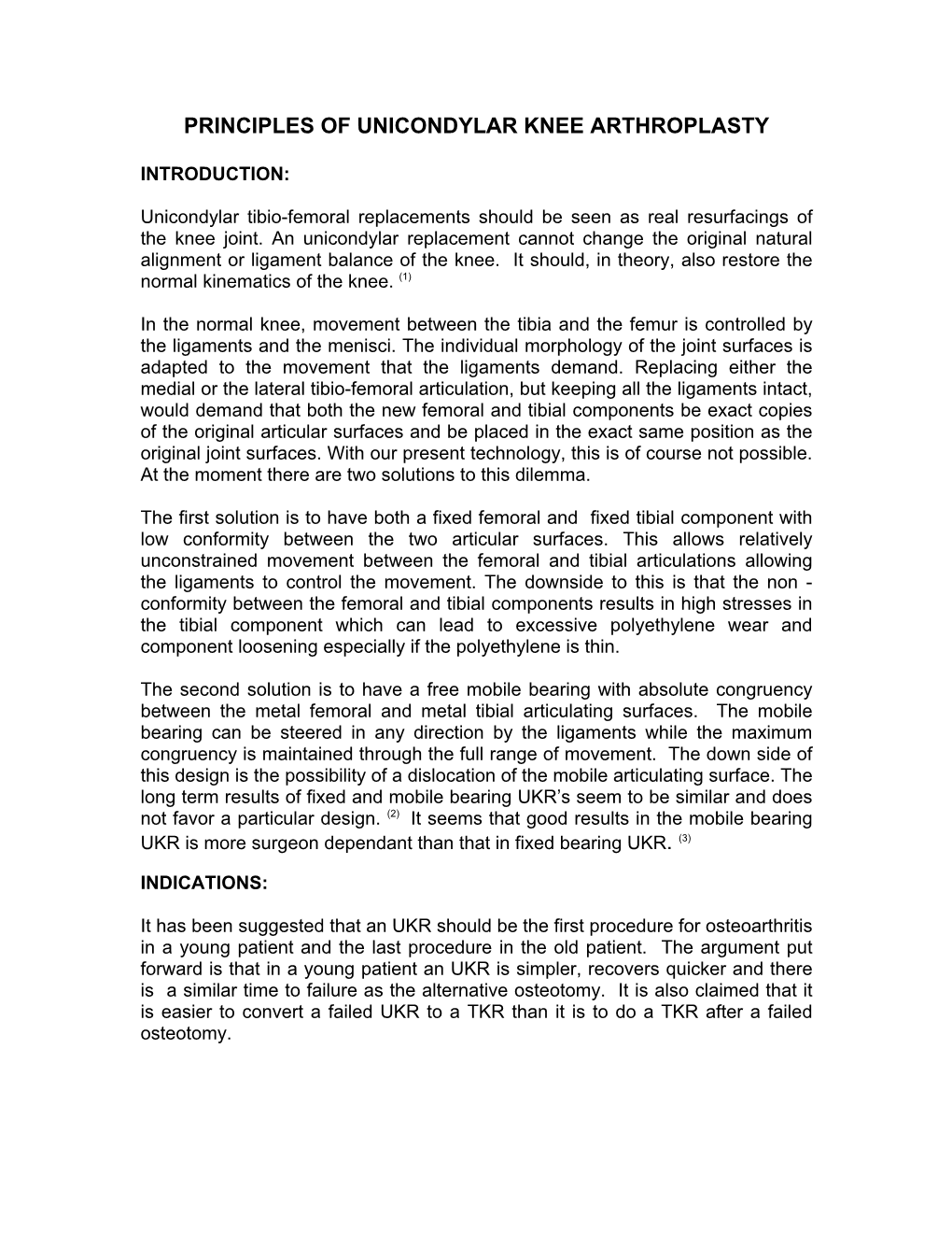 Principles of Unicondylar Knee Arthroplasty