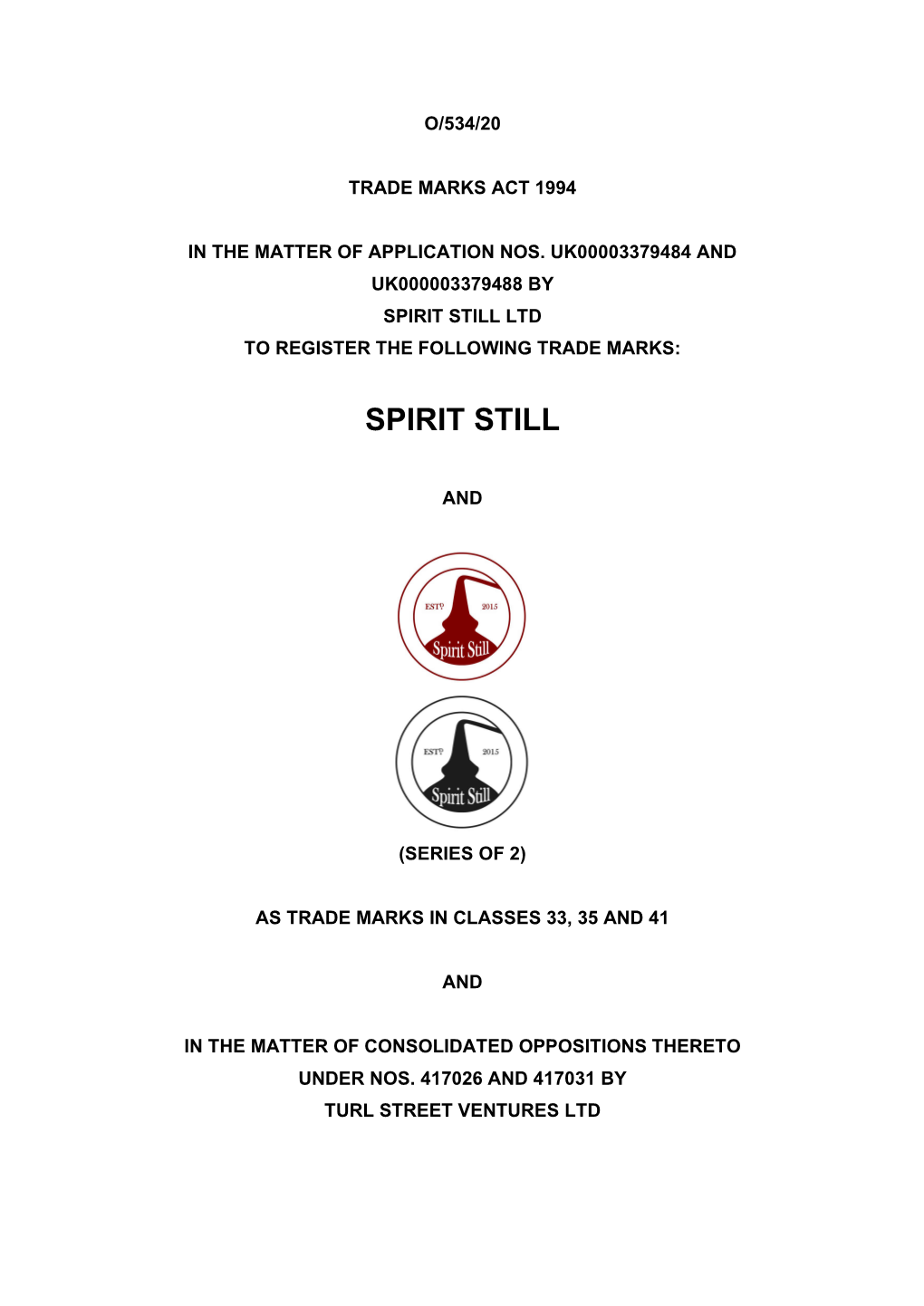 Trade Mark Decision O/534/20