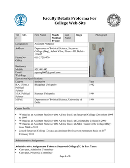 Faculty Details Proforma for College Web-Site