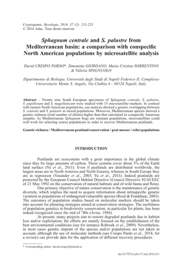 Sphagnum Centrale and S. Palustre from Mediterranean Basin: a Comparison with Conspecific North American Populations by Microsatellite Analysis