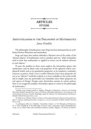 Aristotelianism in the Philosophy of Mathematics James Franklin