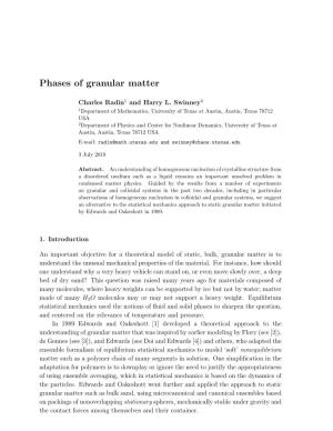 Phases of Granular Matter